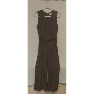 Calvin Klein Womens Olive Green Jewel Neckline Belted Jumpsuit Romper Size 8